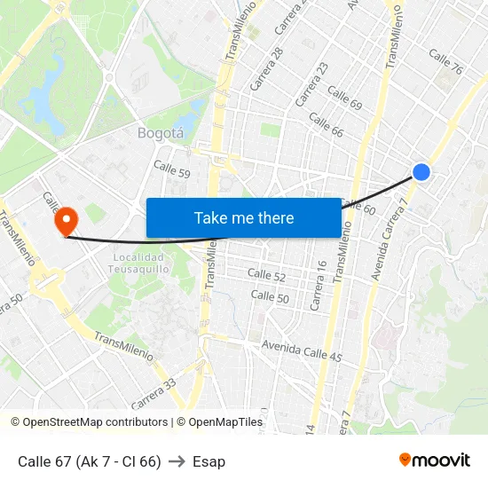 Calle 67 (Ak 7 - Cl 66) to Esap map