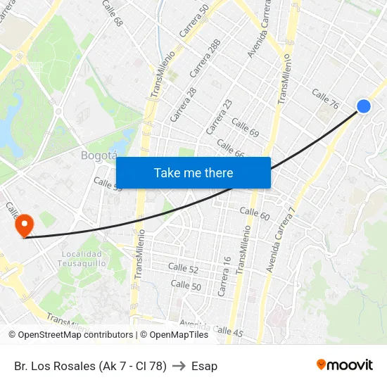 Br. Los Rosales (Ak 7 - Cl 78) to Esap map