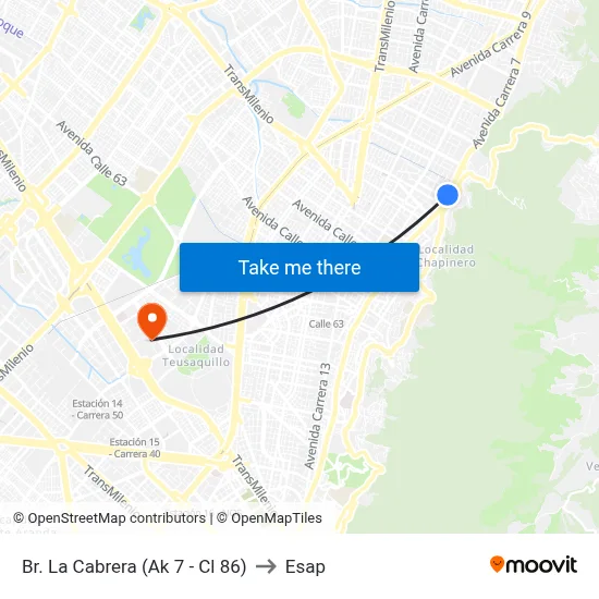 Br. La Cabrera (Ak 7 - Cl 86) to Esap map