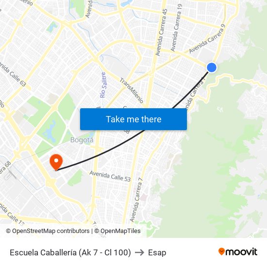 Escuela Caballería (Ak 7 - Cl 100) to Esap map