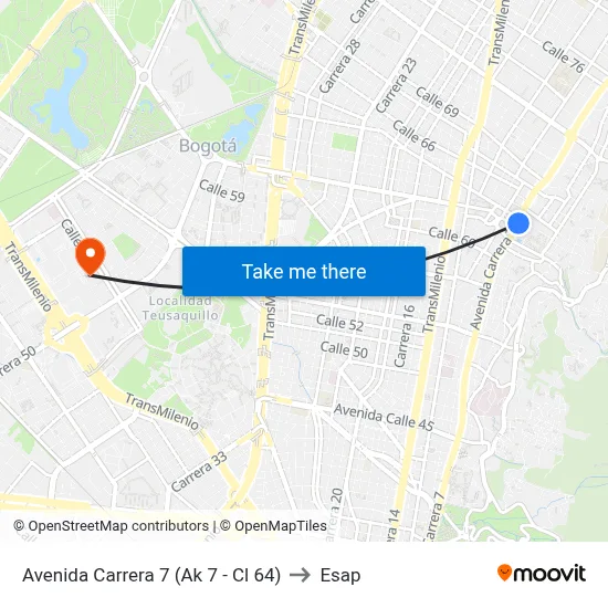 Avenida Carrera 7 (Ak 7 - Cl 64) to Esap map