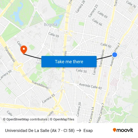 Universidad De La Salle (Ak 7 - Cl 58) to Esap map