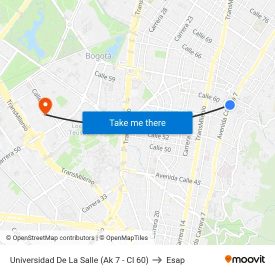 Universidad De La Salle (Ak 7 - Cl 60) to Esap map