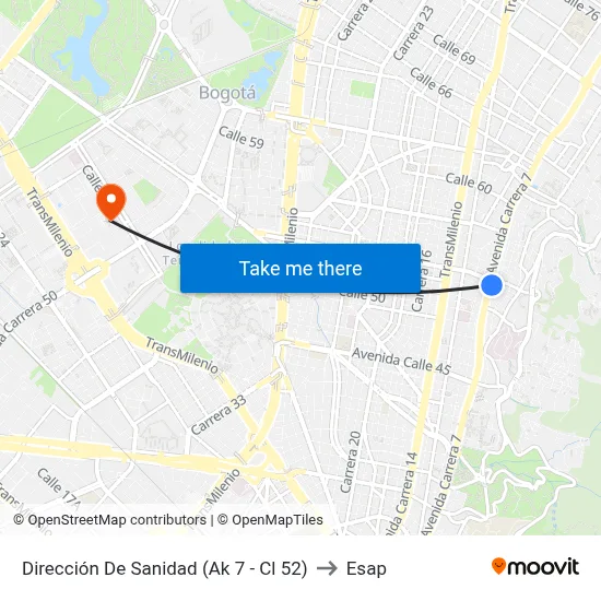 Dirección De Sanidad (Ak 7 - Cl 52) to Esap map