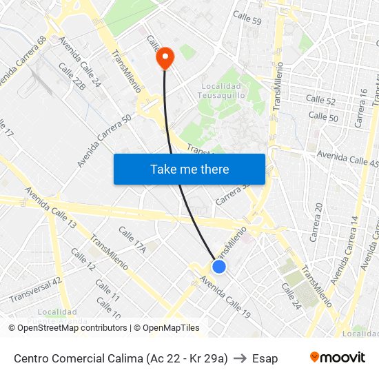Centro Comercial Calima (Ac 22 - Kr 29a) to Esap map