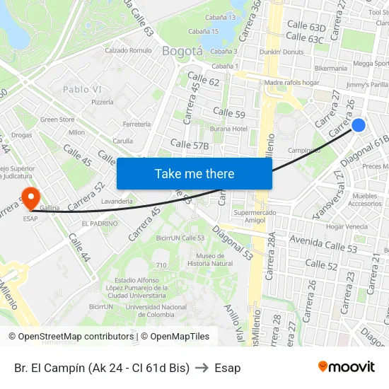 Br. El Campín (Ak 24 - Cl 61d Bis) to Esap map