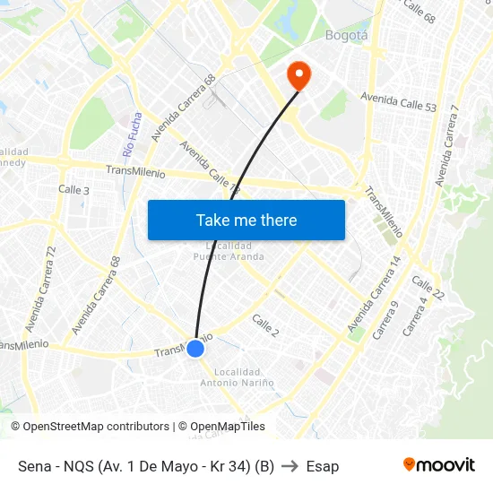 Sena - NQS (Av. 1 De Mayo - Kr 34) (B) to Esap map