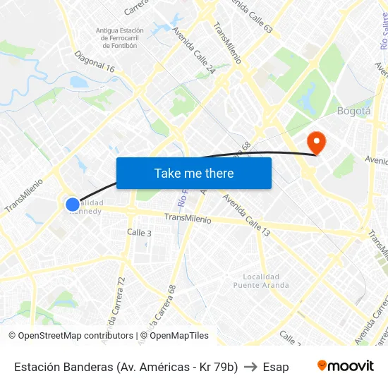 Estación Banderas (Av. Américas - Kr 79b) to Esap map