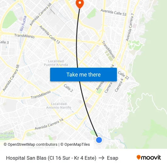 Hospital San Blas (Cl 16 Sur - Kr 4 Este) to Esap map