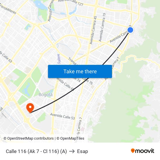 Calle 116 (Ak 7 - Cl 116) (A) to Esap map