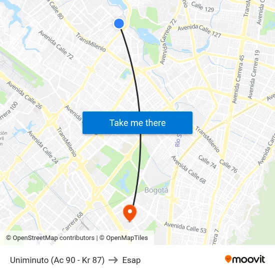 Uniminuto (Ac 90 - Kr 87) to Esap map