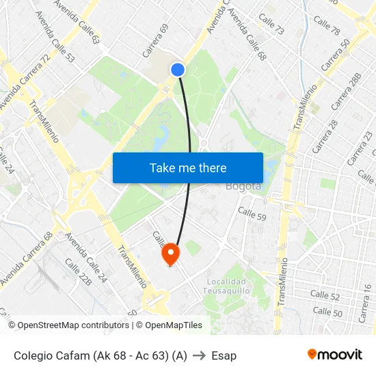 Colegio Cafam (Ak 68 - Ac 63) (A) to Esap map