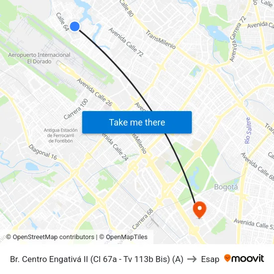 Br. Centro Engativá II (Cl 67a - Tv 113b Bis) (A) to Esap map