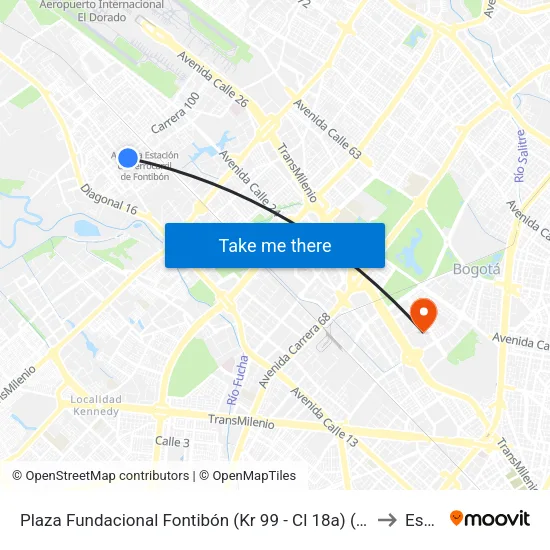 Plaza Fundacional Fontibón (Kr 99 - Cl 18a) (A) to Esap map