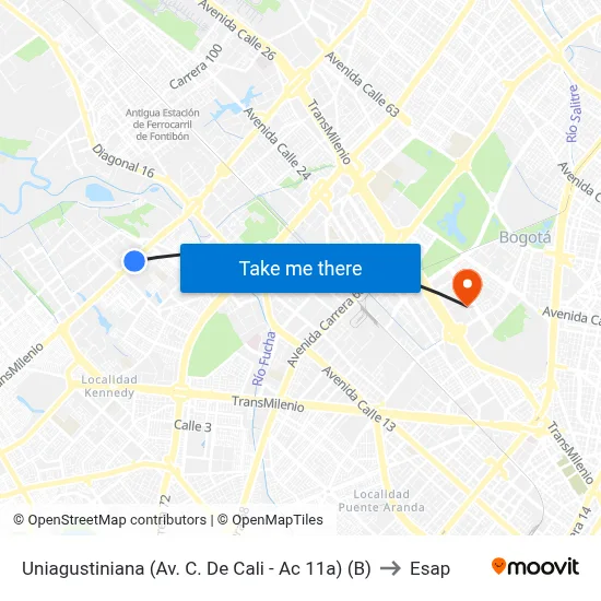 Uniagustiniana (Av. C. De Cali - Ac 11a) (B) to Esap map