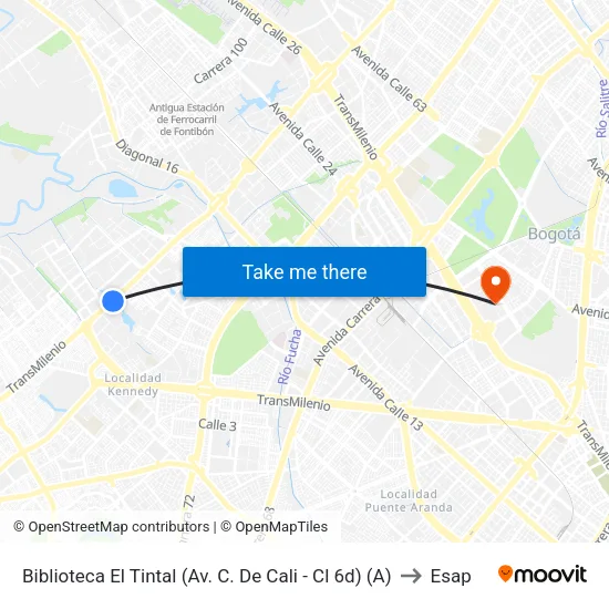 Biblioteca El Tintal (Av. C. De Cali - Cl 6d) (A) to Esap map