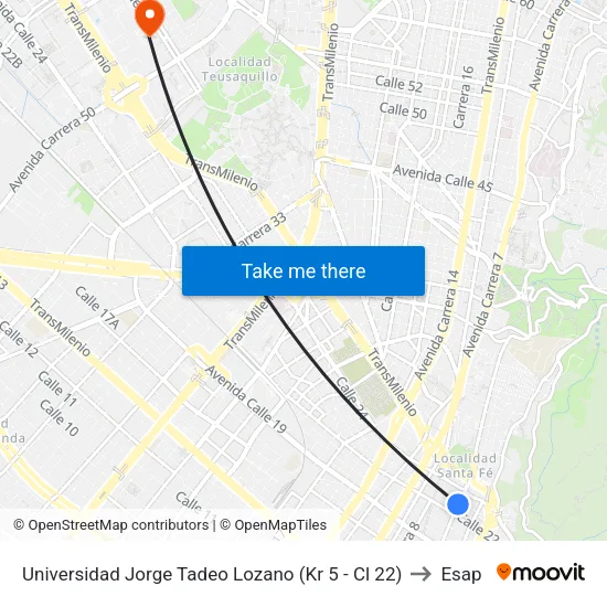 Universidad Jorge Tadeo Lozano (Kr 5 - Cl 22) to Esap map