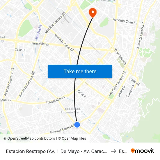 Estación Restrepo (Av. 1 De Mayo - Av. Caracas) (A) to Esap map