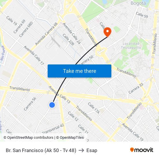 Br. San Francisco (Ak 50 - Tv 48) to Esap map