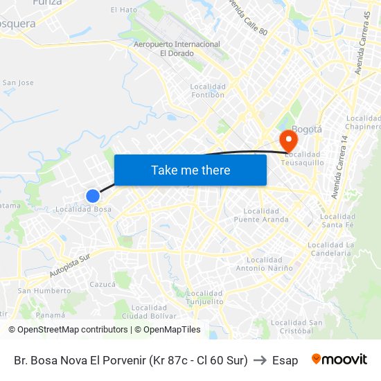 Br. Bosa Nova El Porvenir (Kr 87c - Cl 60 Sur) to Esap map