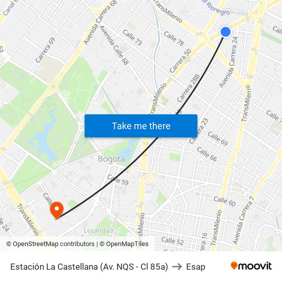 Estación La Castellana (Av. NQS - Cl 85a) to Esap map