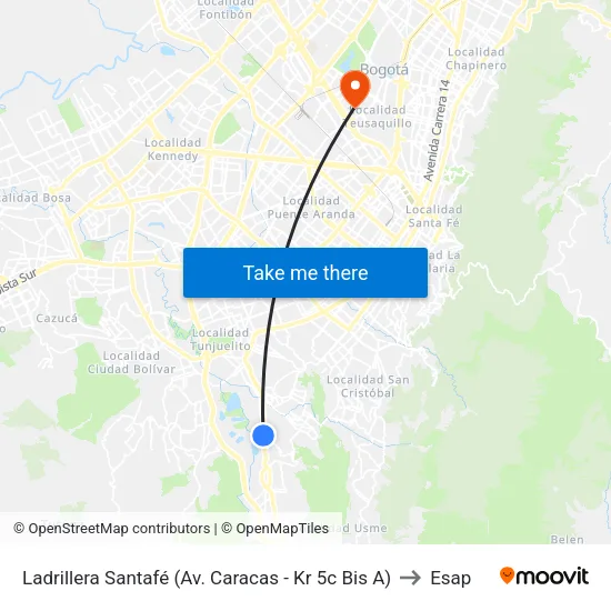 Ladrillera Santafé (Av. Caracas - Kr 5c Bis A) to Esap map