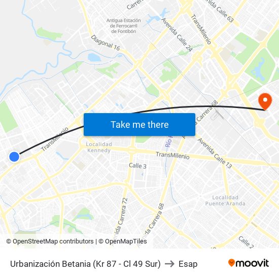 Urbanización Betania (Kr 87 - Cl 49 Sur) to Esap map