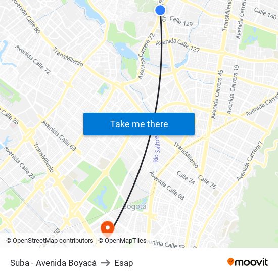 Suba - Avenida Boyacá to Esap map