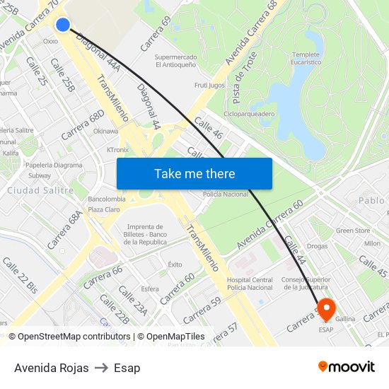 Avenida Rojas to Esap map