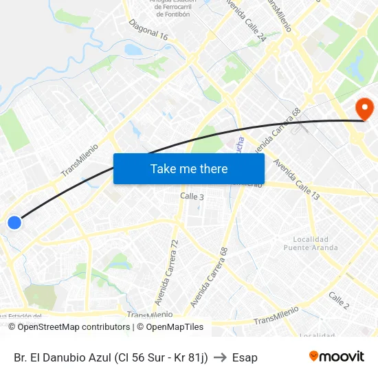 Br. El Danubio Azul (Cl 56 Sur - Kr 81j) to Esap map