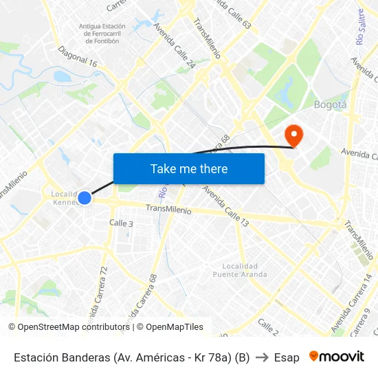 Estación Banderas (Av. Américas - Kr 78a) (B) to Esap map