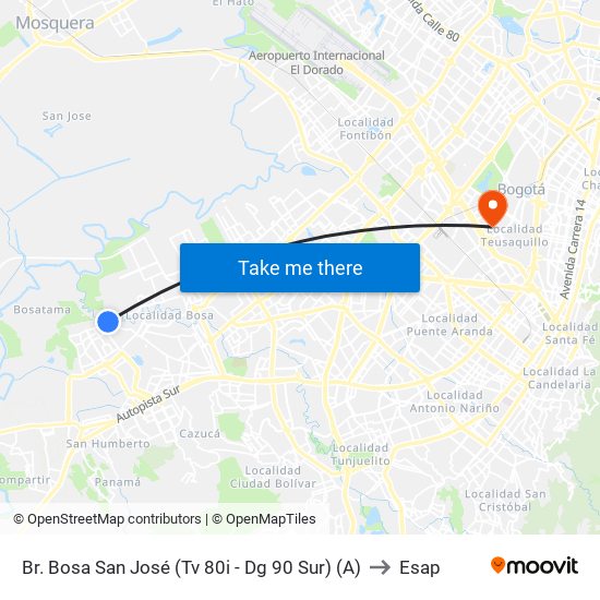 Br. Bosa San José (Tv 80i - Dg 90 Sur) (A) to Esap map