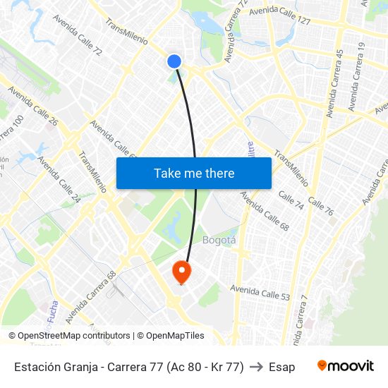 Estación Granja - Carrera 77 (Ac 80 - Kr 77) to Esap map