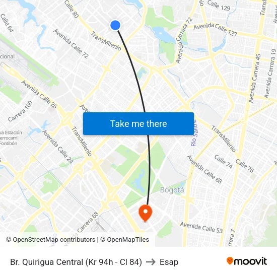 Br. Quirigua Central (Kr 94h - Cl 84) to Esap map