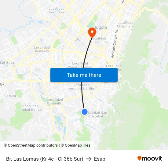 Br. Las Lomas (Kr 4c - Cl 36b Sur) to Esap map