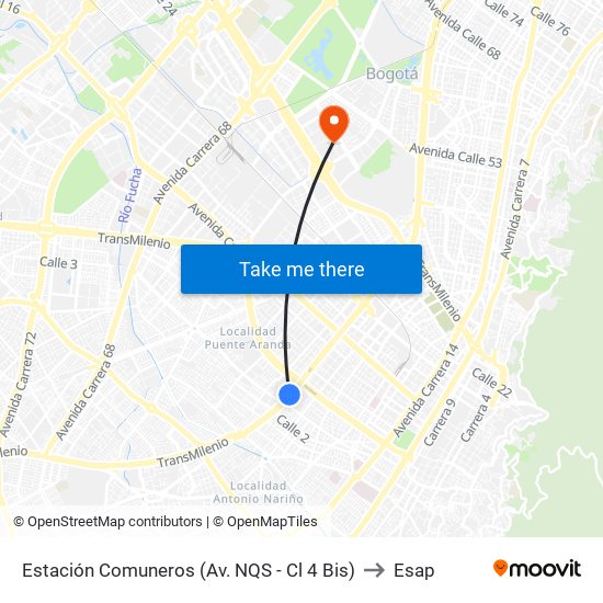 Estación Comuneros (Av. NQS - Cl 4 Bis) to Esap map