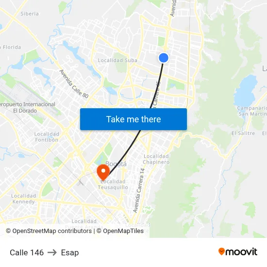 Calle 146 to Esap map