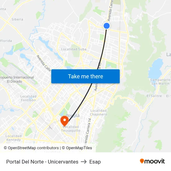 Portal Del Norte - Unicervantes to Esap map