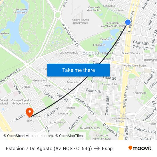 Estación 7 De Agosto (Av. NQS - Cl 63g) to Esap map