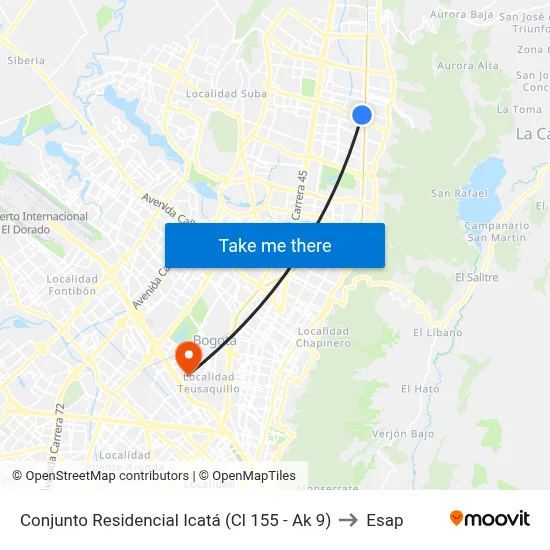 Conjunto Residencial Icatá (Cl 155 - Ak 9) to Esap map