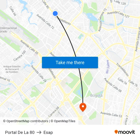 Portal De La 80 to Esap map