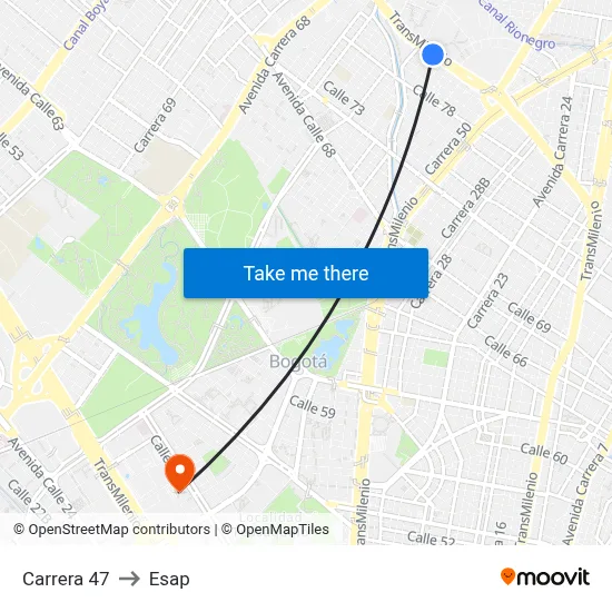 Carrera 47 to Esap map