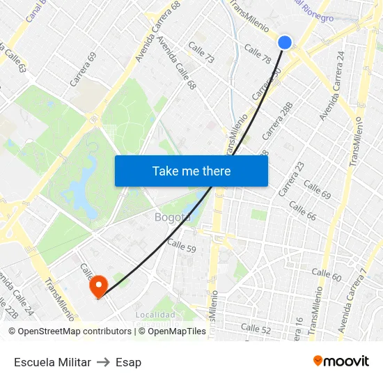 Escuela Militar to Esap map