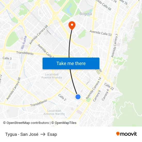 Tygua - San José to Esap map