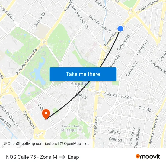 NQS Calle 75 - Zona M to Esap map