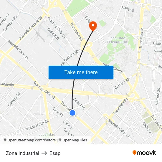 Zona Industrial to Esap map