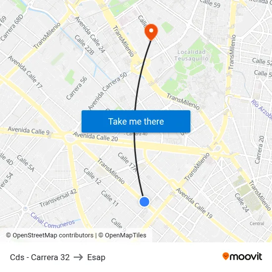 Cds - Carrera 32 to Esap map