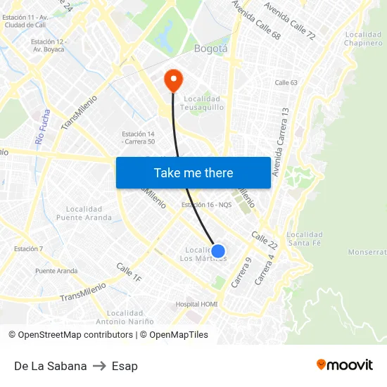 De La Sabana to Esap map