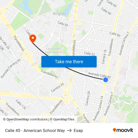 Calle 45 - American School Way to Esap map