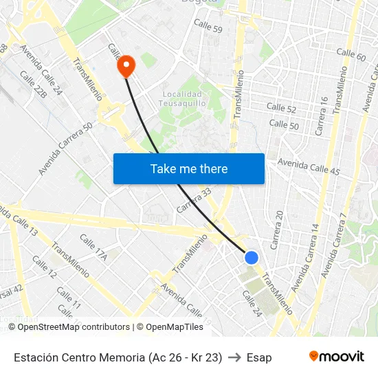 Estación Centro Memoria (Ac 26 - Kr 23) to Esap map